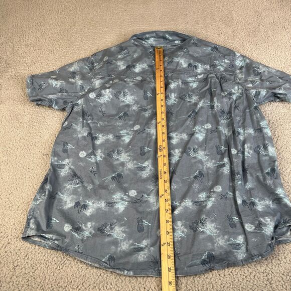 Hurley Shirt Men XL Blue Skull Floral Bird Palm Tree Button Pocket Surf Skate - Picture 8 of 14